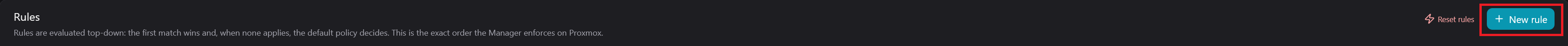 The Rules box on the Firewall tab with the New rule button highlighted